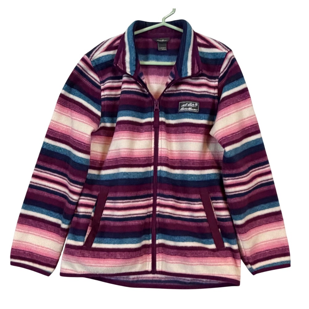 Eddie Bauer Kids Fleece Jacket M 10/12 Full Zip Striped Purple Pink Gorpcore